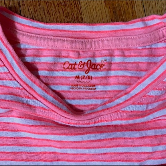 Girl’s Cat & Jack Striped Coral Pink Pocket Tee Shirt M 7/8 - Picture 6 of 8